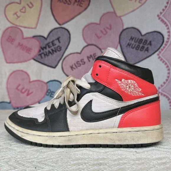 Jordan Women’s Athletic High-Top Sneakers in Black, White & Red - Picture 1 of 10